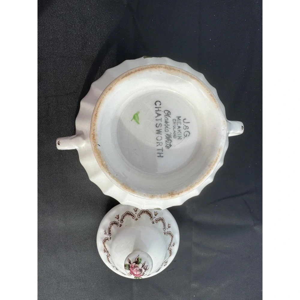 VTG MCM J&G Meakin Chatsworth Creamer & Sugar Bowl Set  White England Floral